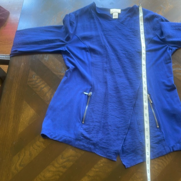 Chico’s Cobalt Blue Offset Asymmetrical Cardigan Sweater W/ Zipper Pockets XS - Picture 15 of 16